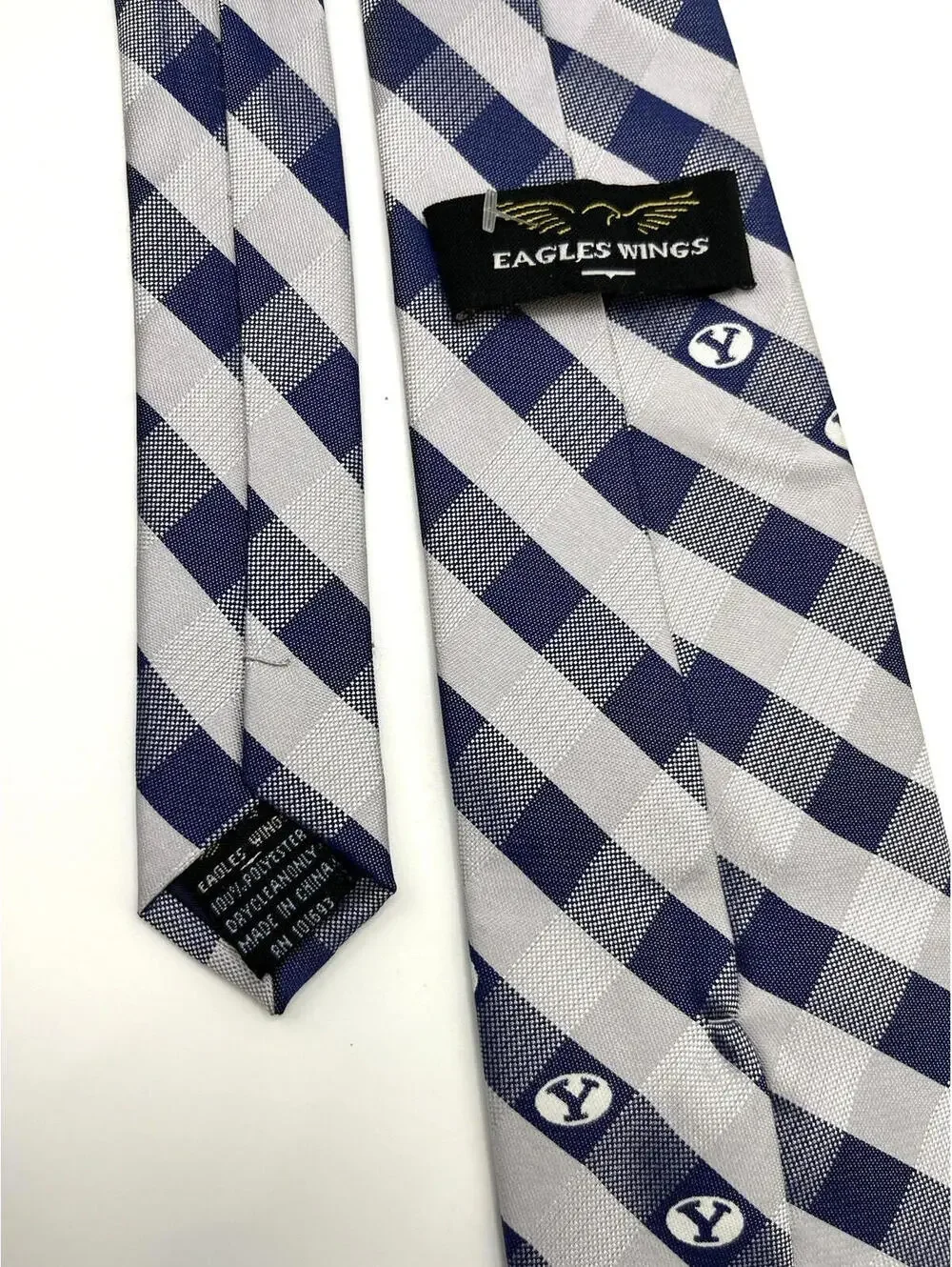 BYU Brigham Young University  Cougars Tie Blue and Silver Check Long 3.5 X 64